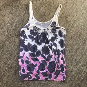 Gray Floral White and Pink Ombré Tank Top